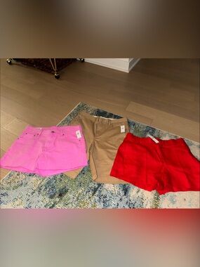 (3) Women's Shorts - Pink, Red, Khaki - GAP & J. CREW NWT
